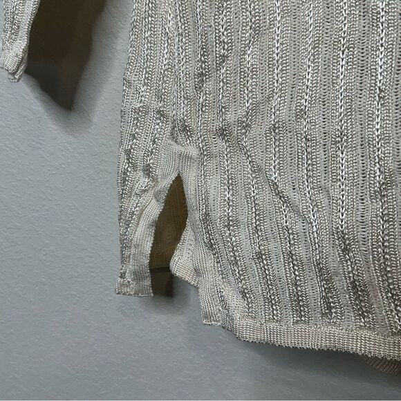 Diane Von Furstenberg Size 3X Sheer Metallic Cable Knit Sweater Top Lagenlook - Picture 5 of 11
